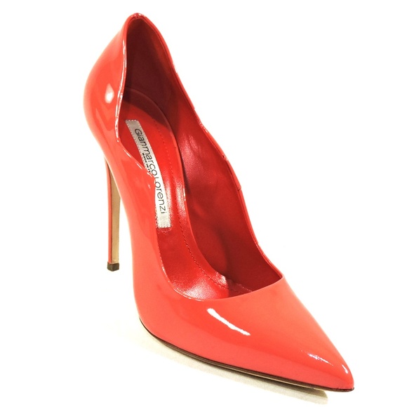 GIANMARCO LORENZI 🇮🇹 WOMEN'S CORAL PATENT LEATHER FASHION PUMPS - Picture 3 of 10
